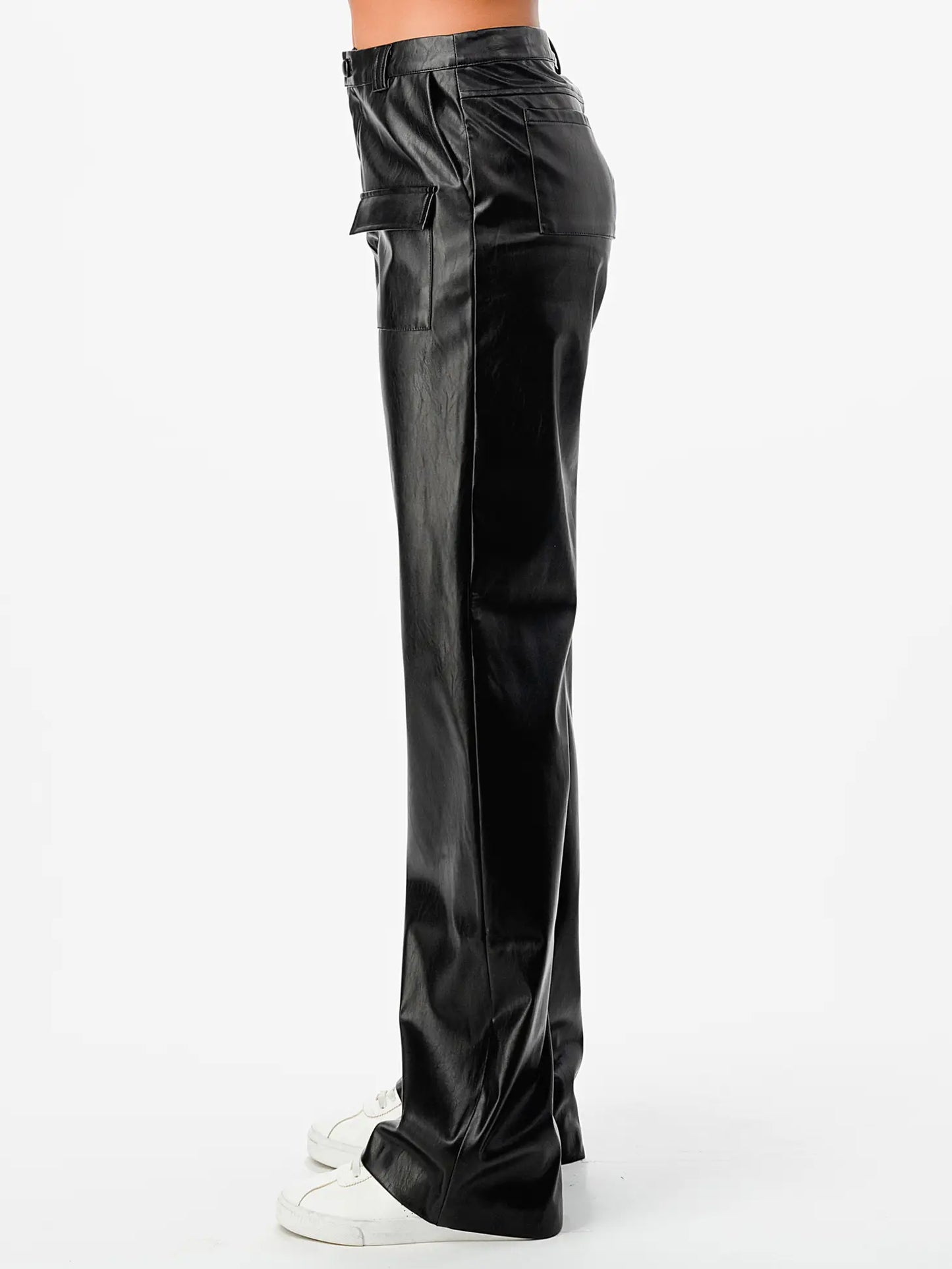 Blaire Straight Leg Leather Pant Black